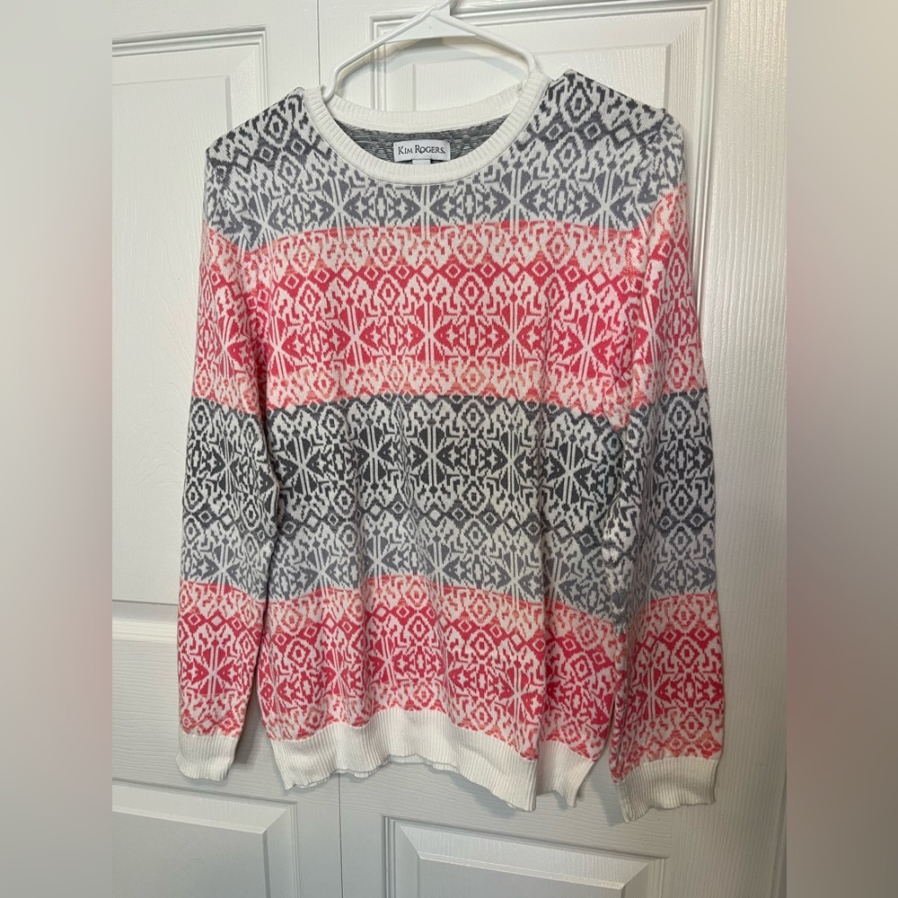 Kim Rogers lightweight ikat print cotton sweater XL